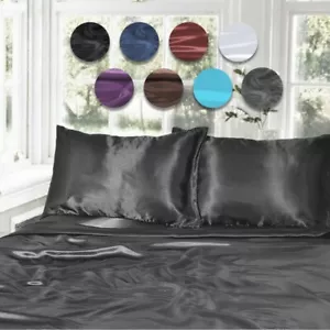 1000TC Silk Satin Single/KS/Double/Queen/King Fitted, Flat Pillowcase Sheet Set - Picture 1 of 9