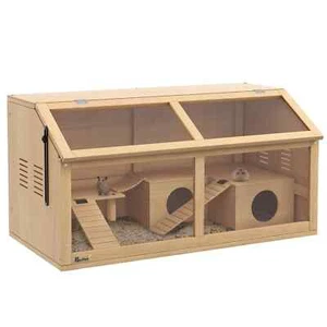 PawHut Gabbia per Criceti, Gabbia in Legno per Piccoli Animali per Gerbilli, Topi con Sospensione Br - Foto 1 di 12