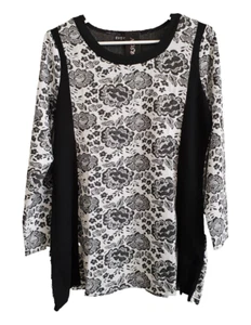 BNWT Ladies Sz 10 Eversun Brand Gorgeous Floral Black White Long Sleeve Tunic - Picture 1 of 2