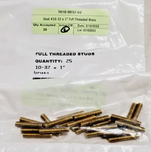 New 10-32 x 1" Full Threaded Studs, Brass (25ea) - Picture 1 of 3