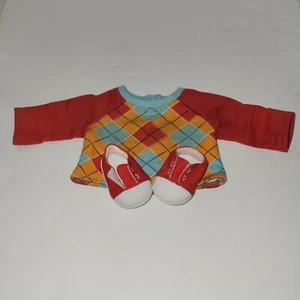 American Girl Doll Bitty Baby Argyle Red/Org Top Laceless Sneakers - Picture 1 of 10