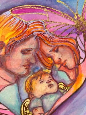 Акварель оригинальная картина семейный портрет мемориальное искусство потеря ребенка выкидыш - Изображение 1 из 4