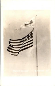 American Flag & Church Pendant  New York RPPC - Picture 1 of 2