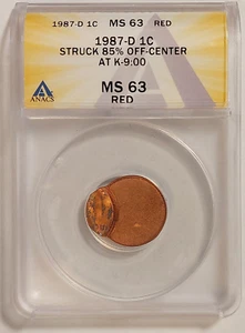 1987-D 1c Lincoln Cent Penny Struck 85% Off-Center  MS63 Red - Picture 1 of 6