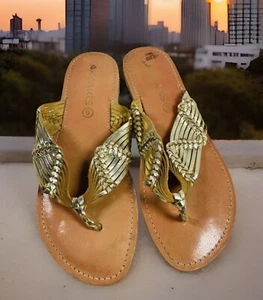 🔥 Coconuts • Sandals Size 9 • Gold Brown Slip On Shoes Slipper Thong Slide - Picture 1 of 6
