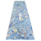 3'x10'2" Blue Peshawar Birds of Paradise Wool Hand Knotted Runner Rug R74422