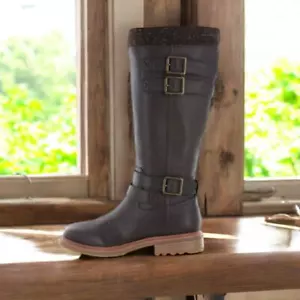 NEW MIA Riding Tall Knee Boots Buckles Size 7.5 Zip Up Brown Vegan Faux Leather - Picture 1 of 10