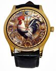 STUNNING RED ROOSTER COLORFUL CHICKEN KITCHEN ART COLLECTIBLE SOLID BRASS WATCH
