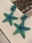 Latoir Fashion Boho Aqua Blue Beaded Pearl Ocean Sea Star Fish Statement Earring