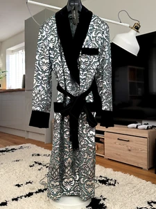Dolce & Gabbana Silver coat Tone Patterned Blue Belted Long size UK 8 IT 40 - Picture 1 of 22