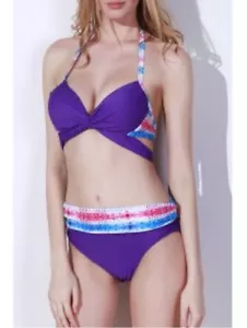 Costume da bagno bikini 2 pezzi con spalline che migliora il busto - viola - XL - costume da bagno spiaggia lato piscina - Foto 1 di 5