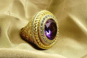2.50 Ct Round Cut Simulated Amethyst Men's Bishop Ring 14k Yellow Gold Plated - Picture 1 of 7