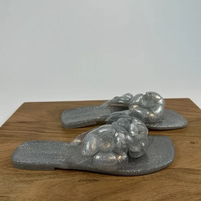 Sandalias Chanclas Mujer Jeffrey Campbell Floralee Plata Jalea Tanga Talla 9 M Foto 1 de 4