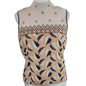 Maeve Maria Mock Neck Sweater Tank Medium Soft Pullover Sleeveless Beige Black - Picture 1 of 7