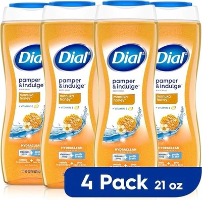 Dial Body Wash, Pamper & Indulge Manuka Honey, 21 fl oz, Pack of 4