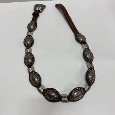 Cinturón occidental vintage Justin para mujer de cuero marrón plateado vinculado talla 32 Foto 1 de 4