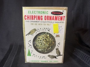 Adorno de bola de pájaro cantando NAVIDAD DORADO electrónico vintage FUNCIONA en caja - Imagen 1 de 8