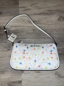 Michael Kors Jet Set White AIRPLANE PRINT Medium POUCHETTE Shoulder Bag - Picture 1 of 4