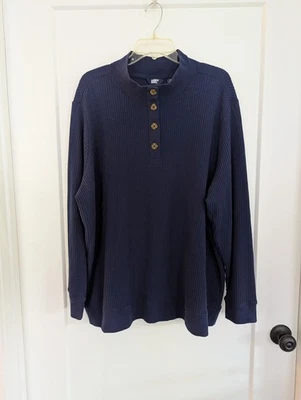 Lands'End Mens 3X Cobalt Blue Waffle Knit Henley Long Sleeve Shirt - Image 1 of 4