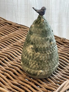 Handmade Studio Art Pottery Stoneware Christmas Pine Tree With Bird Unique - Picture 1 of 8