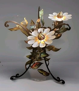 MCM Italian Tole Flower Side Table Base Wrought Iron Lights *No Glass Top - Picture 1 of 16
