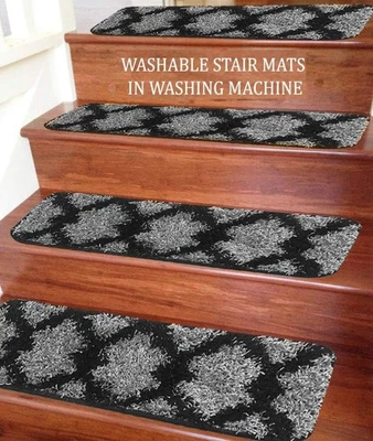 Soft Shaggy NON-SLIP MACHINE WASHABLE Stair Treads Mats/Rugs, Taber 22x76cm - Image 1 of 3