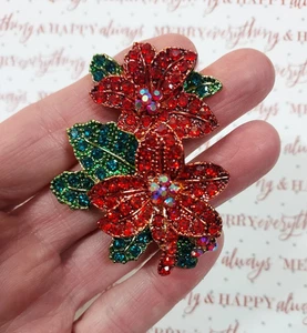 Weihnachtsstern Kristall Pave MAGNETISCH Brosche.  Weihnachtsblumenschmuck. Urlaubsnadel - Bild 1 von 6