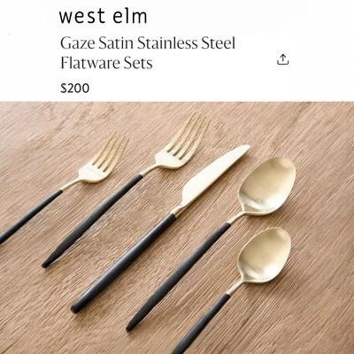 NEW West Elm 20 Piece Luxury Silverware Set for 4 Gold & Black Handle Stainless