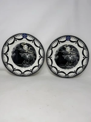 ROYAL STAFFORD HALLOWEEN WITCH GUARDIAN HAUNTED HOUSE DINNER PLATES 11" SET OF 2 - Image 1 of 4
