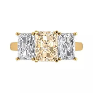 4 Emerald 3stone Natural Morganite Classic Bridal Designer Ring 14k Yellow Gold - Picture 1 of 11