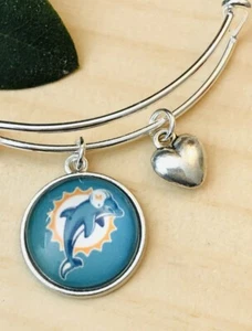 Brazalete expandible con dije redondo plateado equipo de fútbol americano de la NFL de los Miami Dolphins - Imagen 1 de 9