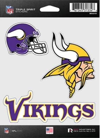 Minnesota Vikings Triple Spirit 3 Decals Auto Tumbler Laptop Cut to Shape Cover