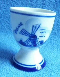 Vtg Dutch BLUE DELFT Egg Cup CODDLER Windmill "HOLLAND" souvenir Made Holland - Picture 1 of 10