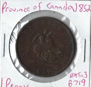 Moneda Alto Canadá 1 Centavo 1852 KMTn3 (B719) - Imagen 1 de 3