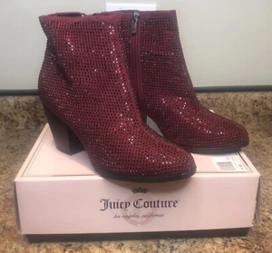 Juicy Couture Sequin Ankle Boots J-Cavora Burgundy Side Zip Women's US Size 8.5 - Bild 1 von 10