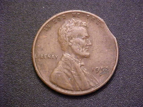 1952-S Lincoln Wheat Cent -Very Nice Clipped Planchet Mint Error!-c1091qdt Cover