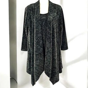 Caroline Rose Gray Textured Velour Cascading Cardigan and Top Set Size Medium - Picture 1 of 7