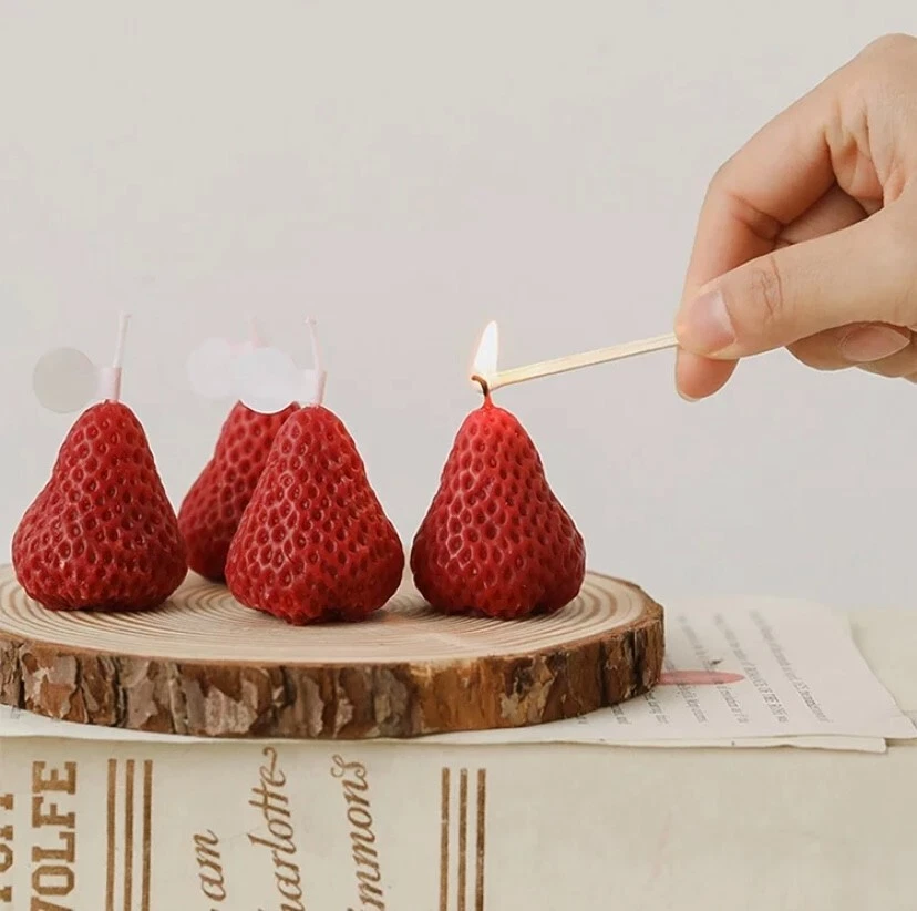 10 Strawberry Shaped Scented Candles, Birthdays, Weddings, Aromatherapy - Image 1 of 4