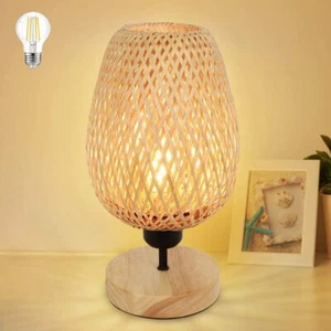 DLLT Bamboo Table Lamp Nightstand Desk Lamp with Modern Bedside Lamp for Bedroom - Picture 1 of 11