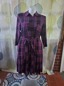 NWOT Torrid Purple Plaid Challis Swing Dress 3/4 Sleeve (1X) Plus Size - Picture 1 of 9