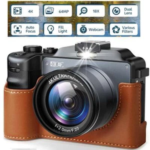 4K Autofokus Digitalkamera 64MP Doppellinse 18X Digitalzoom Weihnachten Geschenk - Bild 1 von 8