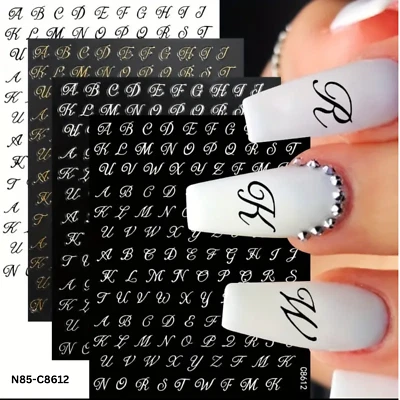 Pegatinas para uñas 3D letras romanas, pegatinas para uñas del alfabeto inglés, arte en uñas St Foto 1 de 3