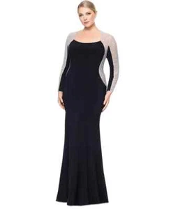 Xscape Black Nude Silver Crystal Beaded Long Sleeve Gown Size 18W $319 - Picture 1 of 3