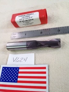 1 NEW HTC 1/2" DIAMETER CARBIDE END MILL. 130-25005. 2 FL SQ. 1-1/4" LOC (V624) - Picture 1 of 3