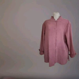 Womens Faux Suede Button Front Lightweight Jacket - Notations Woman L Pink - Picture 1 of 7