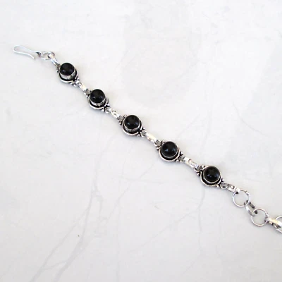 Onyx Round Shape stone handmade silver plated adjustable bracelet  jewelry Foto 1 de 4