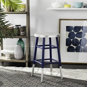 SAFAVIEH Kenzie Silver Dipped Counter Stool | Navy /Silver | - Picture 1 of 8