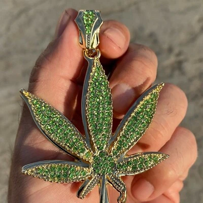 2Ct Round Cut Lab Created Peridot Marijuana Leaf Pendant 14K Yellow Gold Plated - Image 1 of 4