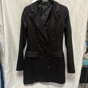 Nasty Gal Womens Leopard Double Breasted Blazer Jacket Black Size 4 - Picture 1 of 7