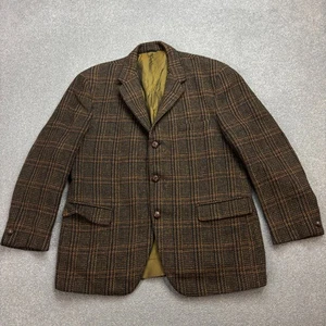 Harris Tweed Jacket Adult 40S Brown Windowpane Country Hunting Blazer Men* - Picture 1 of 21